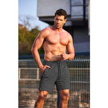 COOFANDY Men's Workout Shorts 6 inch Gym Shorts Quick Dry Athletic Shorts with Zipper Pockets Dark Grey