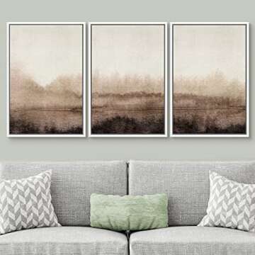 SIGNWIN Framed Canvas Print Wall Art Set Pastel Watercolor Brown Landscape Nature Wilderness Illustr...