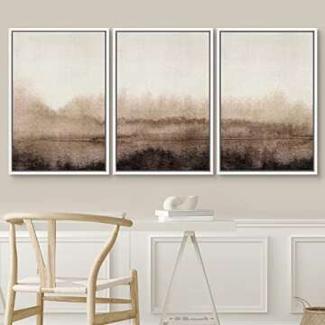 SIGNWIN Framed Canvas Print Wall Art Set Pastel Watercolor Brown Landscape Nature Wilderness Illustrations Modern Art Decorative Nordic Abstract for Living Room, Bedroom, Office - 24"x36"x3 White