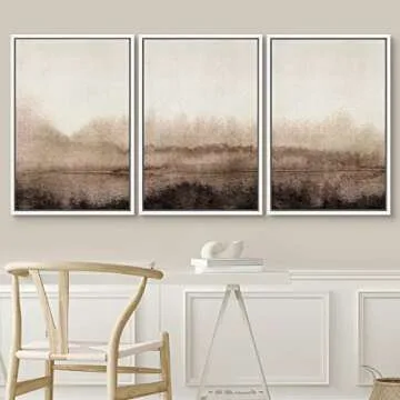SIGNWIN Framed Canvas Print Wall Art Set Pastel Watercolor Brown Landscape Nature Wilderness Illustrations Modern Art Decorative Nordic Abstract for Living Room, Bedroom, Office - 24"x36"x3 White