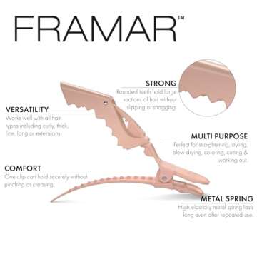 FRAMAR Neutral Alligator Clips For Hair Styling 10 Pack – Professional Alligator Hair Clips For Wo...
