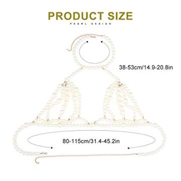 Asooll Pearl Bra Body Chain Layered Chest Chain Bikini Bra Jewelry Chain Fashion Beach Prom Rave Clu...
