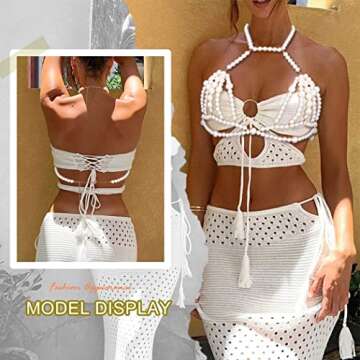 Asooll Pearl Bra Body Chain Layered Chest Chain Bikini Bra Jewelry Chain Fashion Beach Prom Rave Club Body Accessories Jewelry for Women and Girls