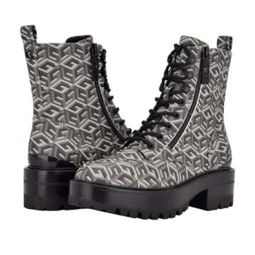 GUESS Women's Fearne Combat Boot, Black 008, 8.5