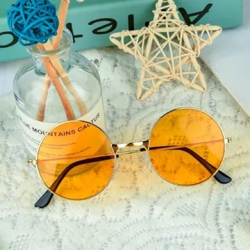 Orange Round Hippie Sunglasses for Disco Parties