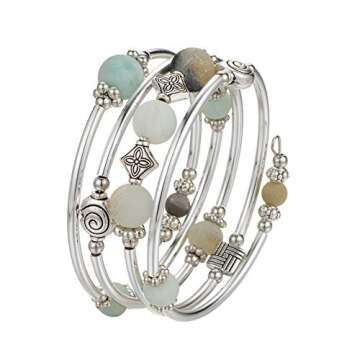 Beaded Pearl Bangle Wrap Bracelet - Fashion Bohemian Jewelry Multilayer Charm Bracelet with Thick Si...