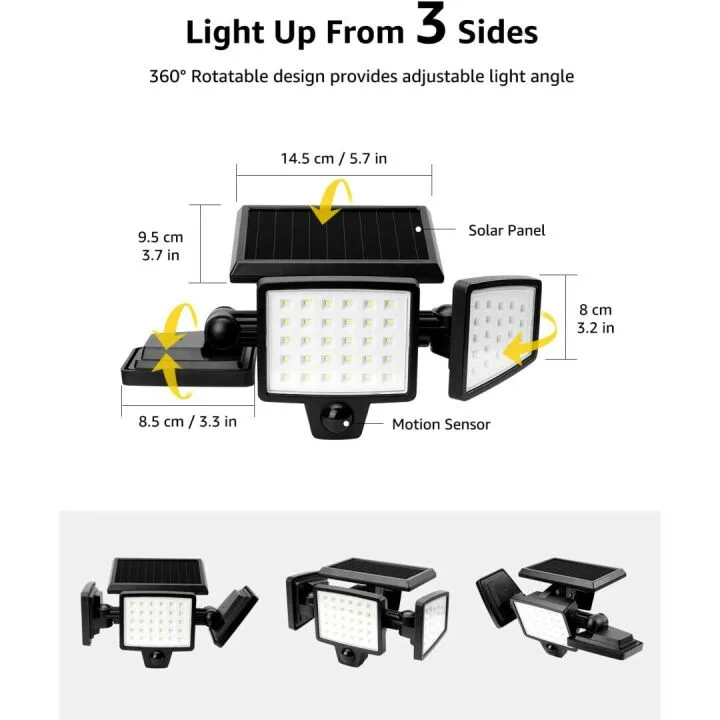 Solar Flood Lights Outdoor with Motion Sensor - 2 Pack