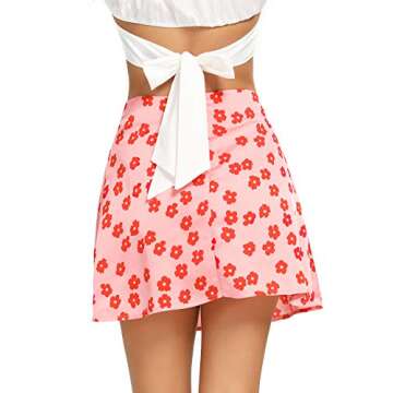 LYANER Women's Casual Floral Print Satin Silk High Waist Mini Skirt - Pink