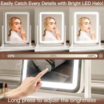 FENNIO Vanity Mirror with Lights - 15"x12.6" LED Lighted Makeup Mirror, Large Makeup Mirror with Lig...