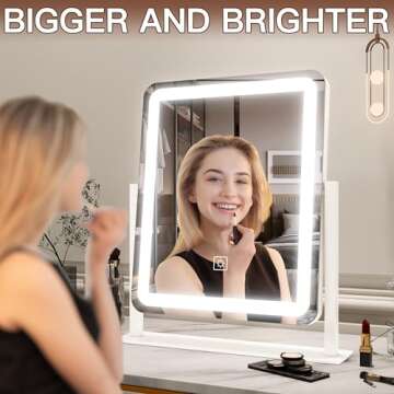 FENNIO Vanity Mirror with Lights - 15"x12.6" LED Lighted Makeup Mirror, Large Makeup Mirror with Lights, Touch Screen with 3-Color Lighting, Dimmable, for Vanity Desk Tabletop, Bedroom