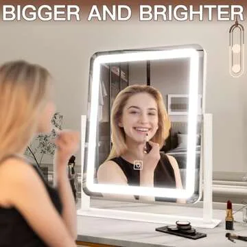FENNIO Vanity Mirror with Lights - 15"x12.6" LED Lighted Makeup Mirror, Large Makeup Mirror with Lights, Touch Screen with 3-Color Lighting, Dimmable, for Vanity Desk Tabletop, Bedroom
