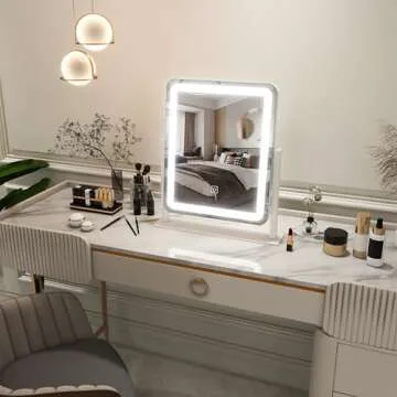 FENNIO Vanity Mirror with Lights - 15"x12.6" LED Lighted Makeup Mirror, Large Makeup Mirror with Lights, Touch Screen with 3-Color Lighting, Dimmable, for Vanity Desk Tabletop, Bedroom