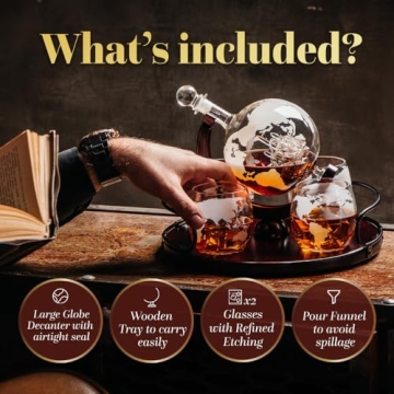 Kemstood 6-in-1 Globe Whiskey Decanter Set - Elegant Gift