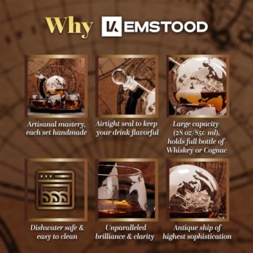 Kemstood 6-in-1 Globe Whiskey Decanter Set - Elegant Gift