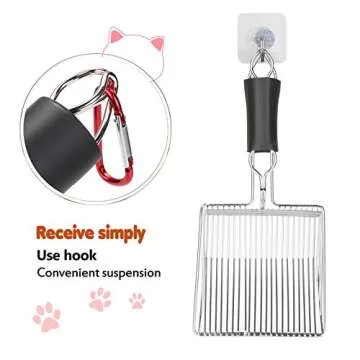 Ownpets Non-Stick Cat Litter Scoop with Foam Handle, Durable Coated Metal Litter Scooper with Deep Shovel, Carabiner & Comfy Foam Grip for Fast Sifting & Instant Cleaning