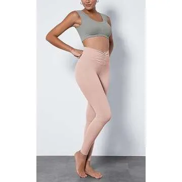 ODODOS Cloud Feeling Ruched Yoga Leggings for Women 7/8 Length High Waist Crossover Yoga Pants, Dusty Pink, Large