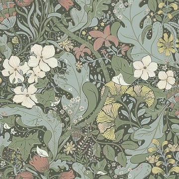 HeloHo Peel and Stick Wallpaper Green Floral Wall Paper Self Adhesive Removable Waterproof Contact P...