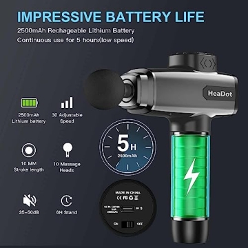 HeaDot Deep Tissue Massage Gun 30 Speeds 6 Heads Quiet