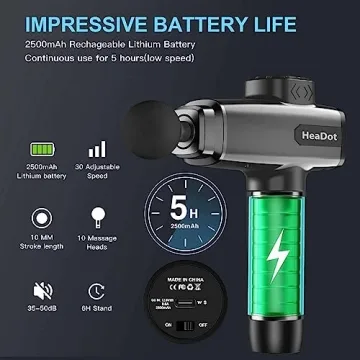 HeaDot Deep Tissue Massage Gun 30 Speeds 6 Heads Quiet