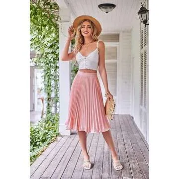 Kate Kasin Women's Pleated Midi Skirt High Waist SkirtPink Size M KK659-1