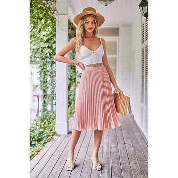 Kate Kasin Women's Pleated Midi Skirt High Waist SkirtPink Size M KK659-1