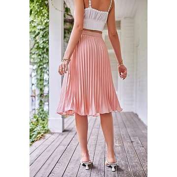Kate Kasin Women's Pleated Midi Skirt High Waist SkirtPink Size M KK659-1