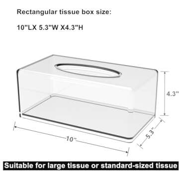 Yopay 2 Pack Clear Tissue Dispenser Box, Large Facial Acrylic Tissue Box Cover Holder, Napkin Organizer for Bathroom, Kitchen and Office Room, Rectangle, 10" L X 5.3" W X 4.3" H