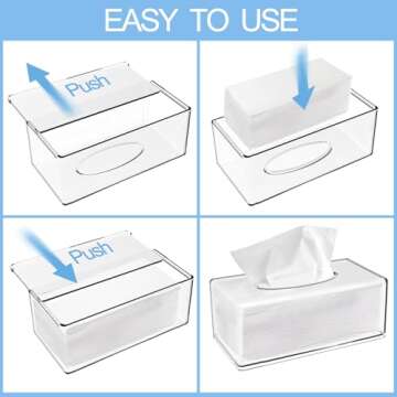 Yopay 2 Pack Clear Tissue Dispenser Box, Large Facial Acrylic Tissue Box Cover Holder, Napkin Organizer for Bathroom, Kitchen and Office Room, Rectangle, 10" L X 5.3" W X 4.3" H