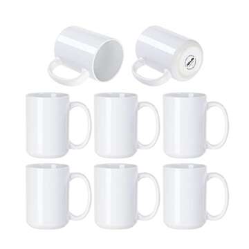 PYD Life 8 Pack 15 OZ Sublimation Ceramic Mugs Blanks Coffee Mugs White Photo Cups Bulk for Cricut Mug Press Print