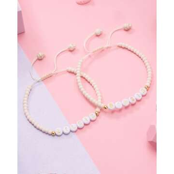 Shonyin Sister Gifts, Valentines Day Gifts for Sister Bracelets Set for 2, Big Sis Birthday Valentin...