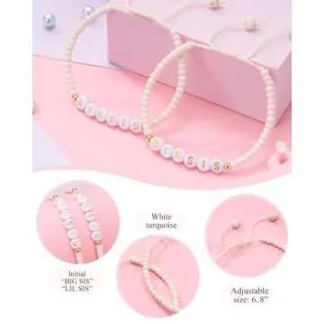 Shonyin Sister Gifts, Valentines Day Gifts for Sister Bracelets Set for 2, Big Sis Birthday Valentine's Day Gift