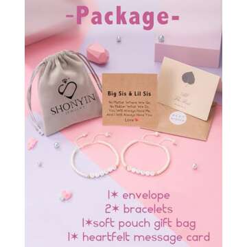 Shonyin Sister Gifts, Valentines Day Gifts for Sister Bracelets Set for 2, Big Sis Birthday Valentine's Day Gift