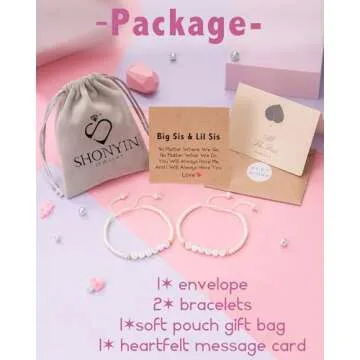 Shonyin Sister Gifts, Valentines Day Gifts for Sister Bracelets Set for 2, Big Sis Birthday Valentine's Day Gift