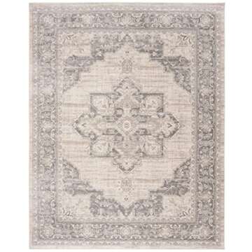 SAFAVIEH Brentwood Collection Area Rug - 9' x 12', Cream & Grey, Medallion Distressed Design, Non-Sh...