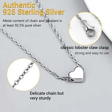 PROSILVER 925 Sterling Silver Heart Necklace Tiny Pendant Chain Friendship Valentine Day Gift Dainty Heart Engraved Personalized Custom Choker Necklace for Women