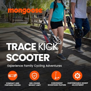 Mongoose Trace 180 Kick Scooter - Lightweight, Foldable, Adult Kids Scooter