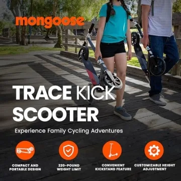 Mongoose Trace 180 Kick Scooter - Lightweight, Foldable, Adult Kids Scooter
