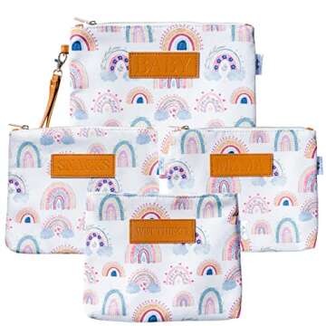 Diaper Bag Organizing Pouches (Set of 4) - Rainbow Diaper Bag Organizer Pouches - Baby Diaper Clutch Bag, Wet Bag, Mama Bag, Snacks Diaper Bag Insert - Waterproof Lining - Diaper Bag Organizer Insert