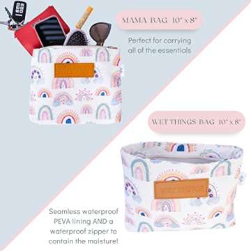 Diaper Bag Organizing Pouches (Set of 4) - Rainbow Diaper Bag Organizer Pouches - Baby Diaper Clutch Bag, Wet Bag, Mama Bag, Snacks Diaper Bag Insert - Waterproof Lining - Diaper Bag Organizer Insert