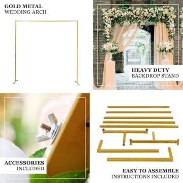 8Ft Gold Metal Wedding Arch - Elegant & Durable for Events