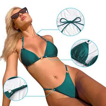 MIKETAI Sexy Bikinis for Women 2 Piece Bikini Spaghetti Strap Swimsuits Solid Color Bathing Swimwear Triangle Bathing Suit (Dark Green M)