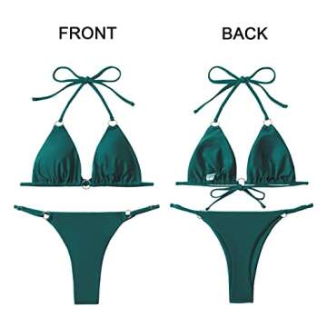 MIKETAI Sexy Bikinis for Women 2 Piece Bikini Spaghetti Strap Swimsuits Solid Color Bathing Swimwear Triangle Bathing Suit (Dark Green M)