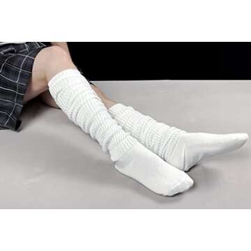 QOOEQPQY Women's Extra Knit Socks Japanese Style Loose Socks White Lolita Leg Warmer Bubble Slouch Socks (23.6Inch/60cm)