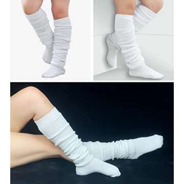 QOOEQPQY Women's Extra Knit Socks Japanese Style Loose Socks White Lolita Leg Warmer Bubble Slouch Socks (23.6Inch/60cm)
