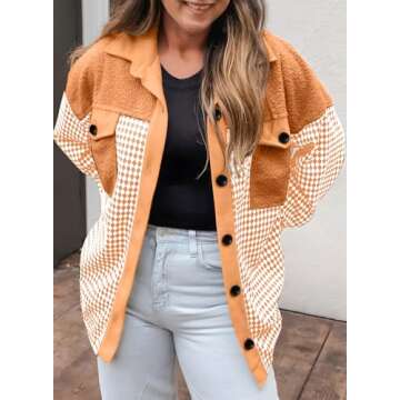 SHEWIN Women's Shacket - Trendy Plaid Oversized Jacket
