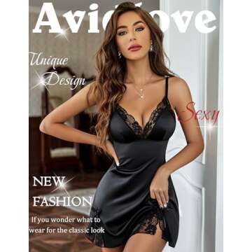 Avidlove Sexy Black Lace Chemise Wedding Gifts for Her