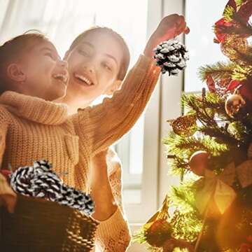 24 PCS Pine Cones for Christmas Tree Snowflake Natural Pinecones Ornament with String Pendant Crafts...