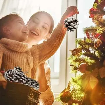 24 PCS Pine Cones for Christmas Tree Snowflake Natural Pinecones Ornament with String Pendant Crafts...