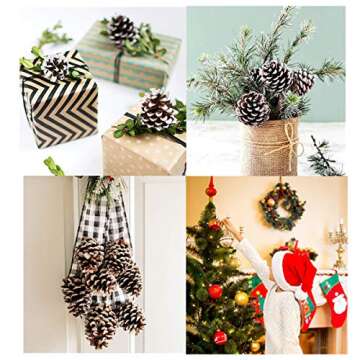 24 PCS Pine Cones for Christmas Tree Snowflake Natural Pinecones Ornament with String Pendant Crafts for Xmas Party Home Decor Fall Winter Holiday Christmas Tree Decoration (24)