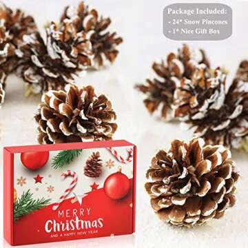 24 PCS Pine Cones for Christmas Tree Snowflake Natural Pinecones Ornament with String Pendant Crafts for Xmas Party Home Decor Fall Winter Holiday Christmas Tree Decoration (24)